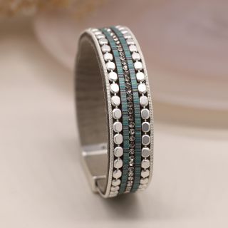 Grey, aqua and silver plated leather bracelet by Peace of Mind